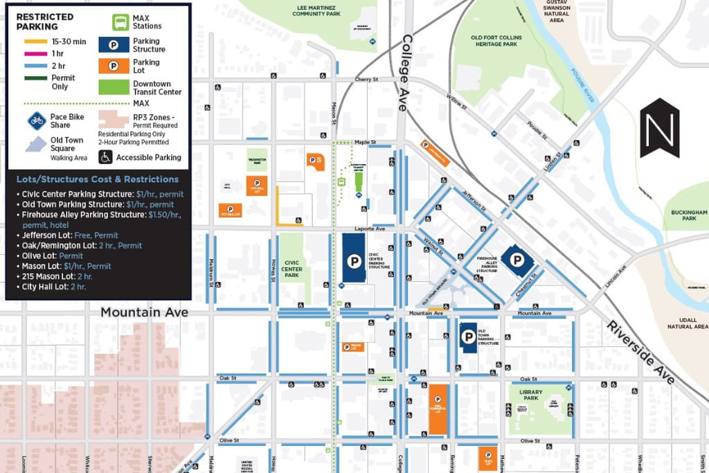 Downtown Fort Collins parking map